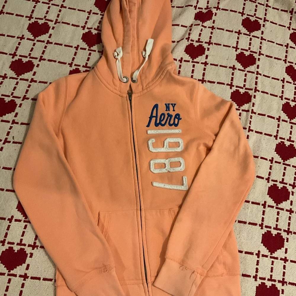 Aeropostale coral zip up hoodie | size x-small